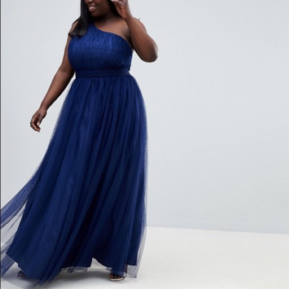 ASOS curve premium tulle one shoulder blue gown